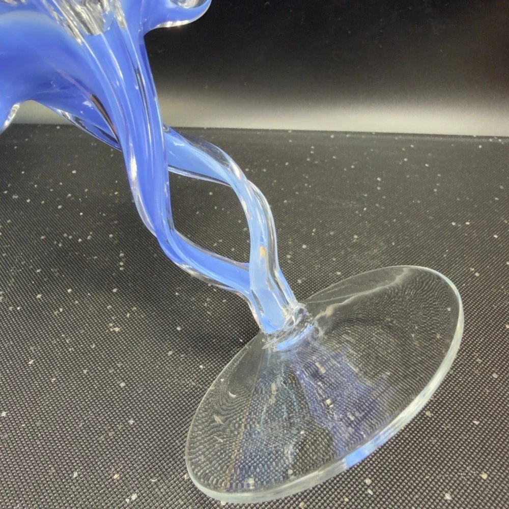 Josefina Krosno Goblet Periwinkle Blue Twisted Stem Scrolled Hand Blown‎ Glass